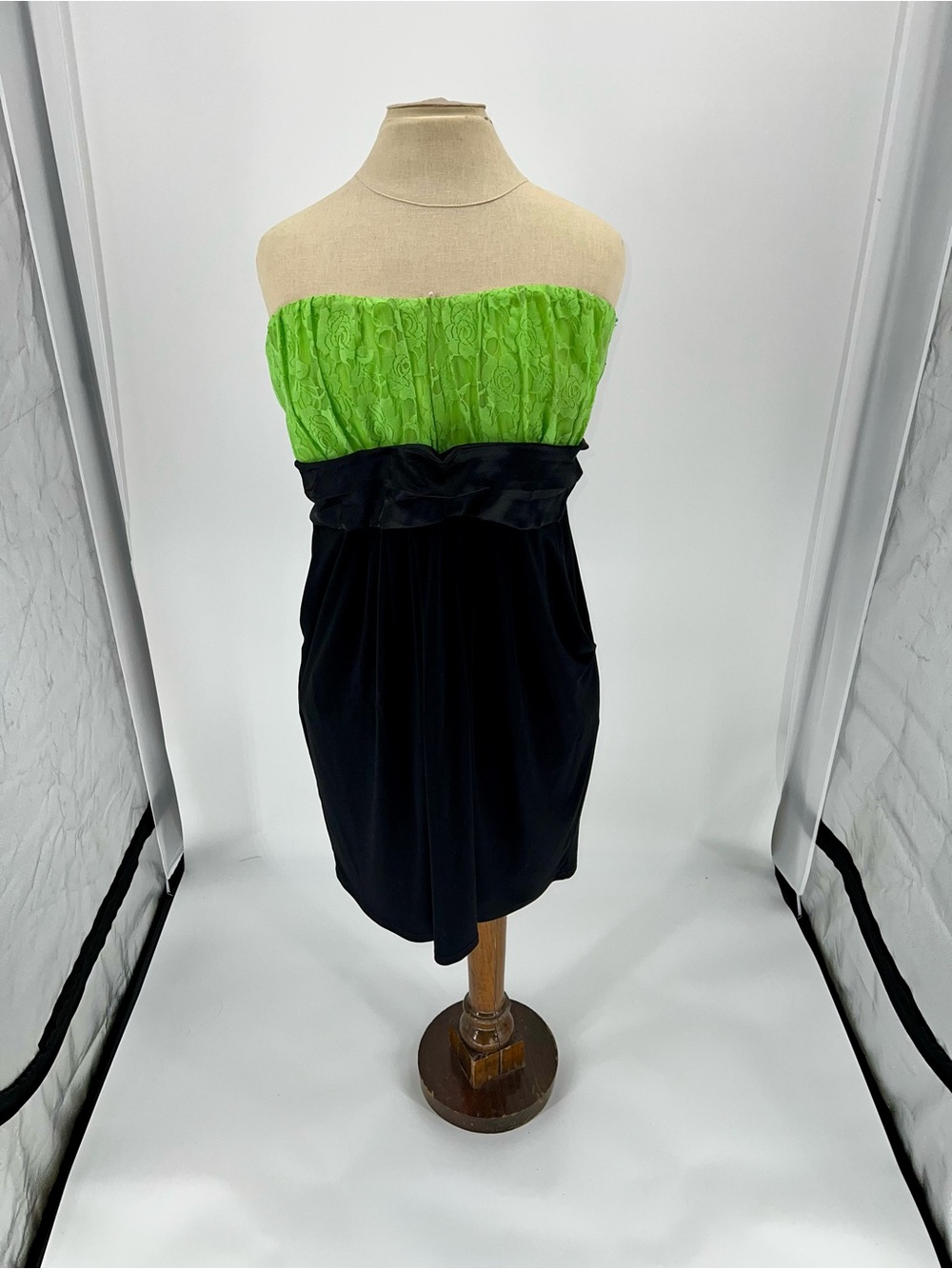 Deb Strapless Lime Green and Black Cocktail Dress 3X